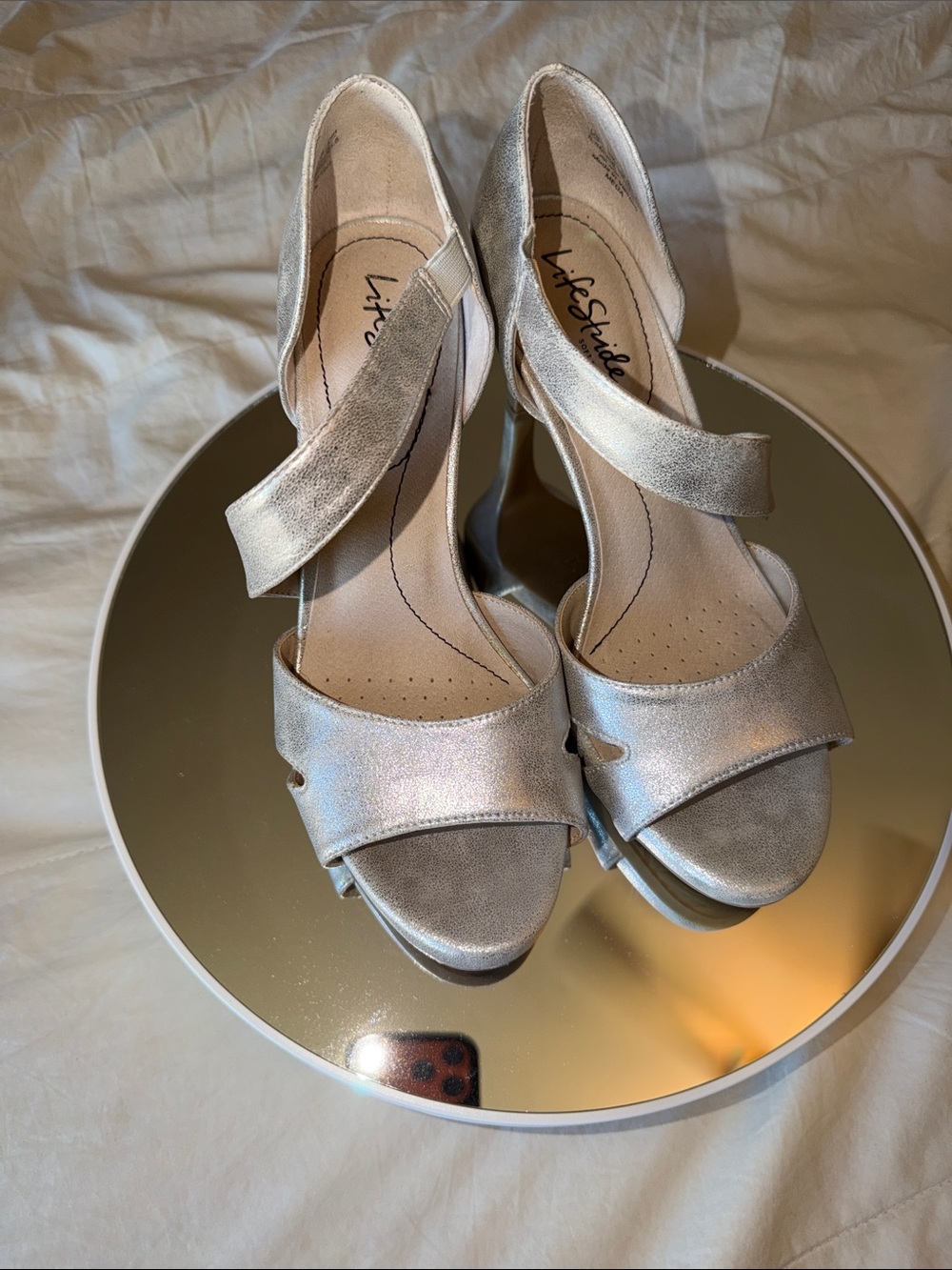 Life Stride Metallic Silver Strappy Open-Toe Heels